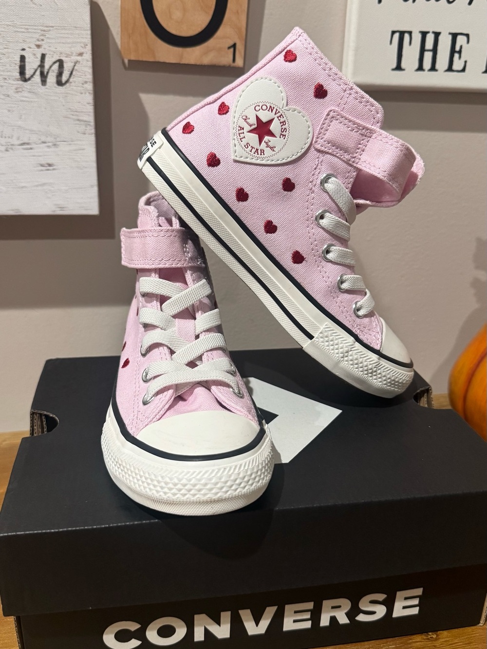 NWT Converse Kids Pink High-Top Sneakers with Red Heart Accents